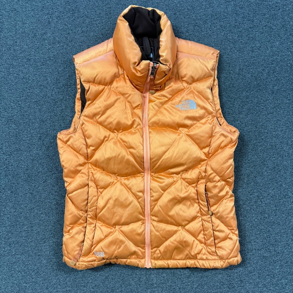 Y2K The North Face Puffer Vest Womens Small Orange Good 550 Down Quilted